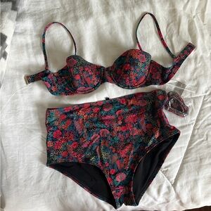 J. Crew Liberty print underwire Bikini top + high-waisted bottoms